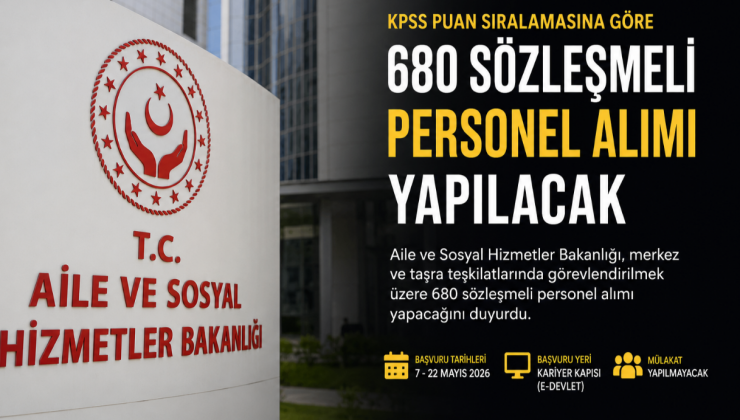 Aile ve Sosyal Hizmetler Bakanlığı 680 Sözleşmeli Personel Alımı Yapacak! Başvurular Başladı